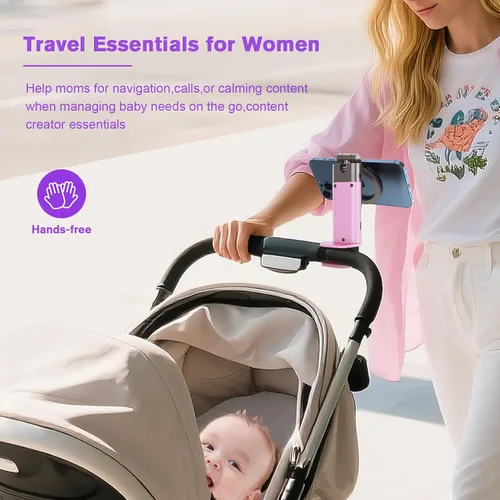 Vista 6 de Soporte de teléfono para avión, artículos esenciales de viaje para mujeres, soporte magnético para teléfono para MagSafe, imán fuerte N55, giratorio