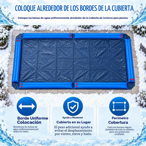 Vista 5 de Bolsas de agua para piscina, paquete de 5 unidades, tubos de agua de cámara doble de 8 pies de alta resistencia, Pesos para cubierta de piscina