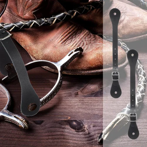 Vista 5 de 2 correas de cuero para espuelas de una sola capa, correas de cuero para hombre y mujer, correas ajustables para botas altas al muslo, 6 agujeros