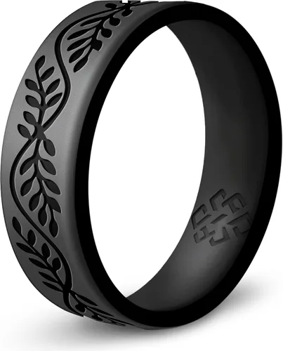 Vista 9 de Anillo de silicona Knot Theory en Filigrana, Floral, Corazones o Laurel - Banda de boda de silicona grabada de doble capa, para actividades