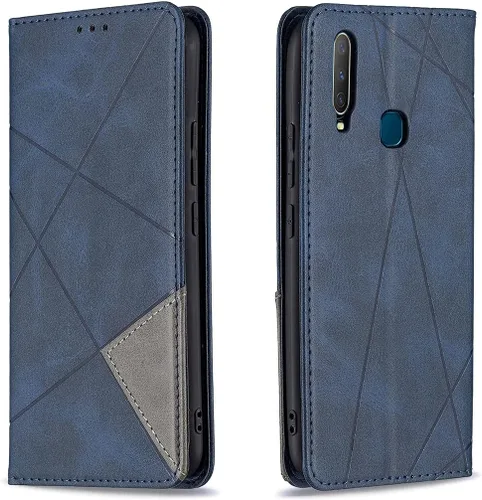 Vista 8 de Funda con tapa para Vivo Y11, Y15, Y12 e Y17, diseño de rombos de piel sintética, con función atril, cierre magnético, para Vivo Y11/Y15/Y12/Y17