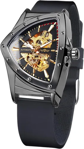 Vista 10 de FORSINING Relojes de esqueleto para hombre, reloj mecánico automático con esfera triangular, relojes de cuerda automática luminiscentes, pulsera