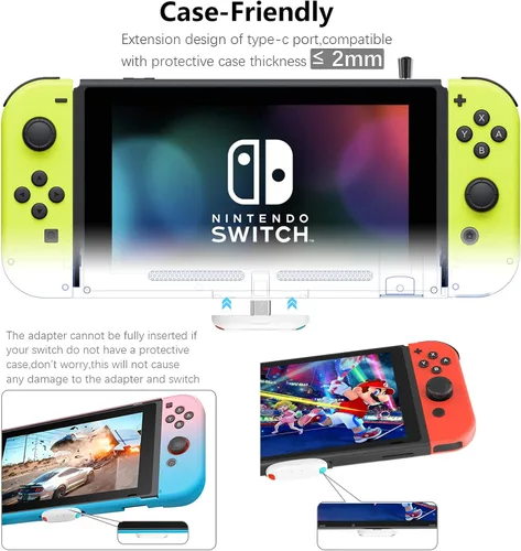 Vista 6 de Adaptador Bluetooth para Nintendo SwitchLite, BT 5.0 transmisor de audio inalámbrico con convertidor USB C a A de baja latencia para auriculares