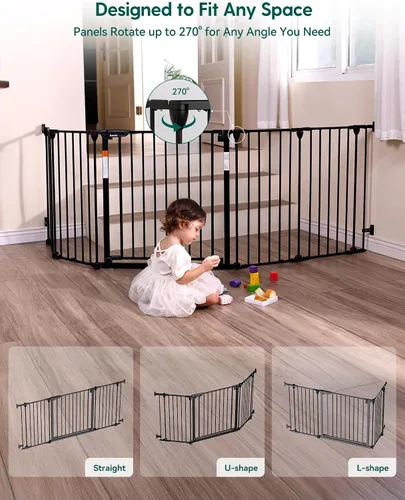 Vista 3 de Babelio Puerta de bebé extra ancha de 72 pulgadas, valla de perro de 30 pulgadas de alto con cierre automático para escaleras, puertas de cocina