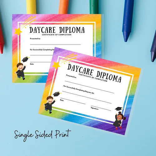 Vista 4 de Daycare Graduation Diploma 50 pk 8.5 x 11” Certificate of Achievement Award Preschool Pre K for Teachers to hand out at Ceremony Productos