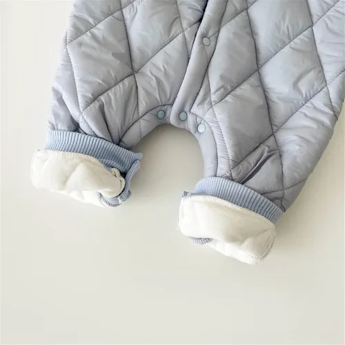 Vista 7 de TBUIALL Trajes de otoño para niña pequeña, color sólido, primavera, otoño, cálido, grueso, manga larga, mameluco acolchado, ropa para bebés y niños