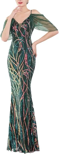 Vista 12 de Vestido de noche de sirena con lentejuelas y hombros descubiertos para mujer Albaricoque plateado