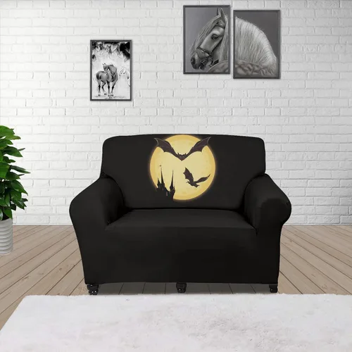Vista 2 de Boatee Funda elástica para sofá con diseño de murciélago y luna de Halloween, funda de sofá suave, lavable, protector de muebles con parte inferior