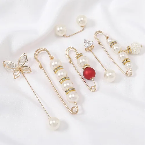 Vista 112 de 4 piezas de clip de anillo de bufanda para mujer, broche de perlas y flores, hebilla de metal para chal, accesorios de decoración para damas y niñas