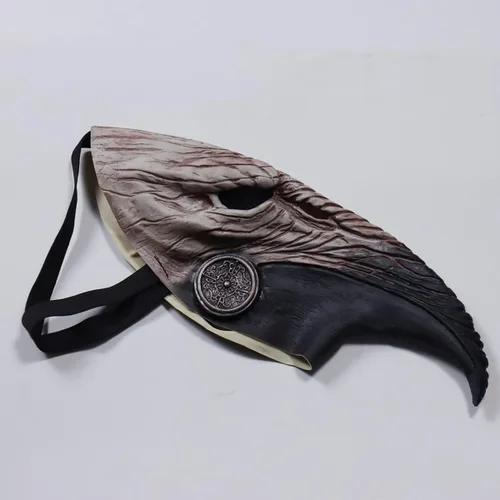 Vista 4 de Máscara de médico de la peste con capa negra, juego de 2 piezas, accesorios de disfraz de Halloween, máscaras de cosplay de emulsión