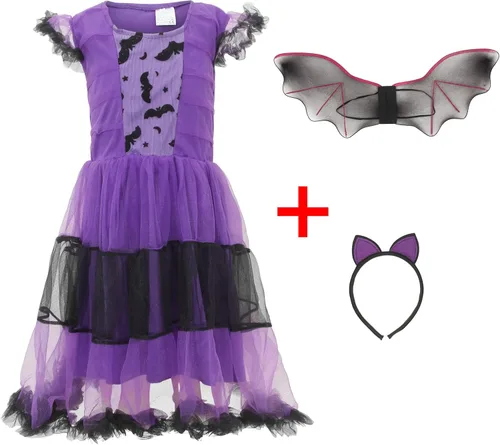 Vista 4 de EOZY Disfraz de murciélago de princesa para niñas con diadema y alas para Halloween