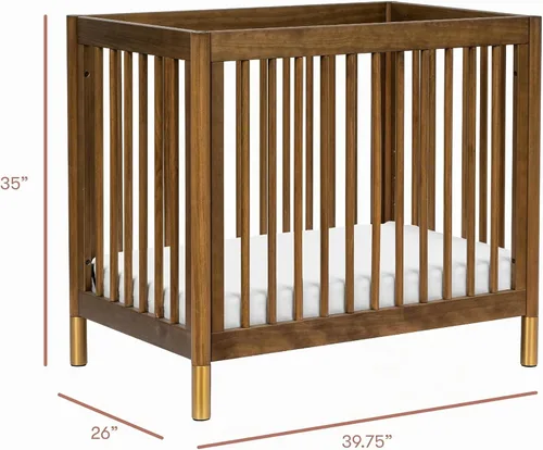 Vista 3 de Babyletto Gelato 4-in-1 Mini Crib, Natural Walnut and Brushed Gold Feet