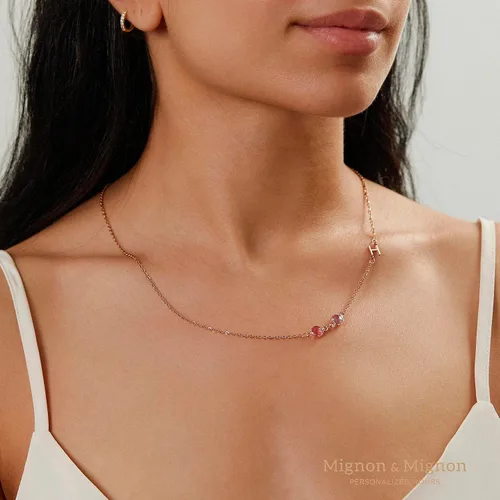 Vista 4 de MignonandMignon Collar personalizado con piedra natal, joyería familiar personalizada con iniciales, regalo de amistad para mujeres, mejor amiga