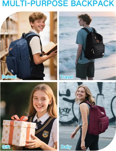 Vista 7 de RAVUO Mochila escolar para adolescentes, niños y niñas, grande de 20 litros, resistente al agua, 15.6 pulgadas, con bolsillo trasero antirrobo, 10