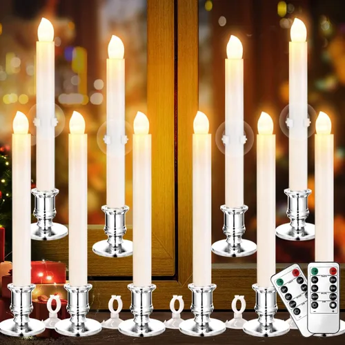 Vista 9 de YAUNGEL Velas de Navidad para ventana, paquete de 6 velas cónicas sin llama a pilas para ventanas con temporizador remoto, luces eléctricas
