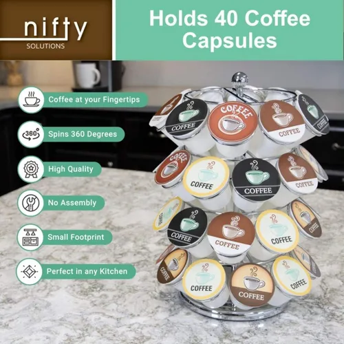Vista 4 de Nifty – Carrusel para cápsulas de café, gira 360 grados, tabla giratoria, organizador de encimera para oficina o cocina