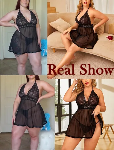 Vista 4 de Avidlove Ropa de dormir de malla para mujer, talla grande, lencería de encaje