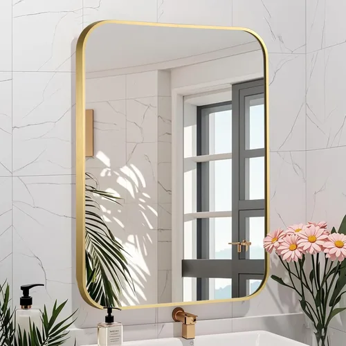 Vista 21 de Espejo de baño negro de 22"x30", espejo rectangular con marco de metal negro mate, espejo de tocador con esquinas cuadradas, espejo para pared