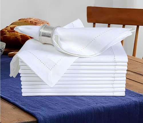 Vista 23 de Bedding Craft Juego de 12 Servilletas de Tela para Cena – 18x18 Azul Aéreo con Aspecto de Lino y Dobladillo Decorativo – Suaves, Lavables a Máquina