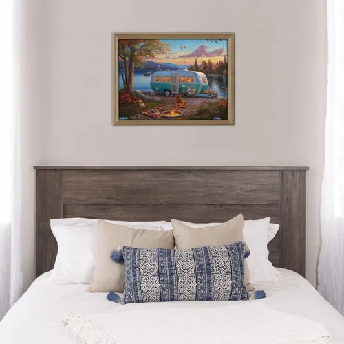 Vista 9 de Rompecabezas de 500 piezas para adultos, familias, camping, coche, junto al lago, fogata, formación de madera, entretenimiento, decoración