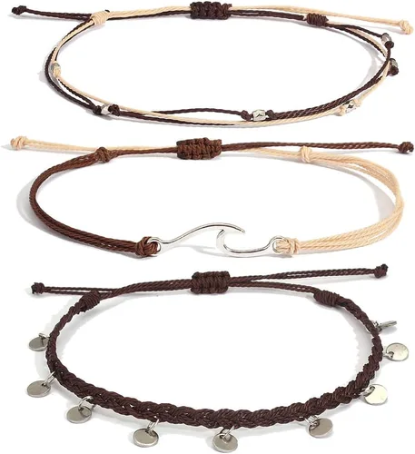 Vista 15 de Pulseras de tobillo impermeables con cuentas, pulseras de tobillo de playa con olas, pulseras de tobillo de acero inoxidable con monedas, joyería