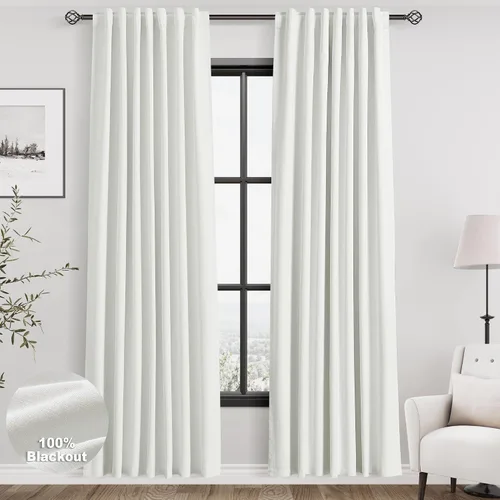 Vista 77 de Nanspring Cortinas de lino 100% opacas para dormitorio, 96 pulgadas de largo, con pestaña trasera, bolsillo para barra, aislamiento térmico, cortina