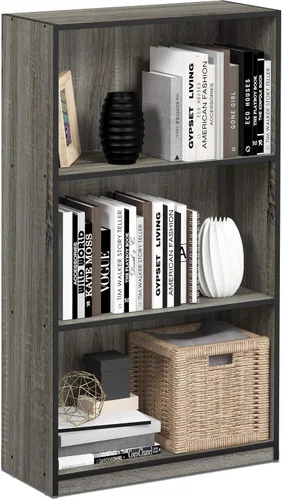 Vista 11 de Furinno Estantería básica para libros, moderna de 3 niveles, estantería con estantes abiertos, 9.3 x 21.8 x 39.5 pulgadas, para sala de estar Roble