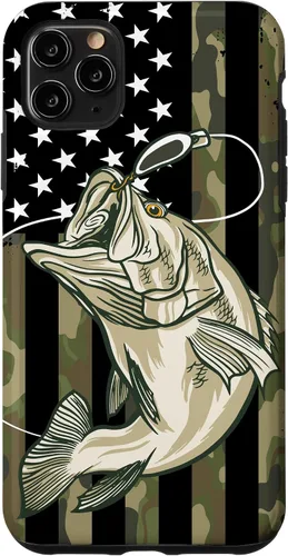 Vista 13 de Funda de camuflaje para iPhone 16, diseño de bandera estadounidense, pescador, pescador, camuflaje