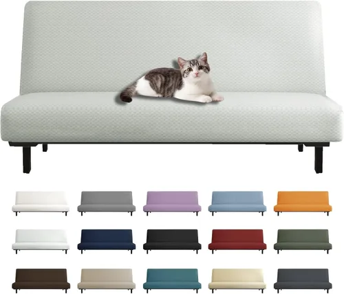 Vista 16 de YEMYHOM Funda para Futón Diseño Jacquard Más Reciente de Alta Elasticidad para Sofá Cama sin Brazos, Protector de Muebles Antideslizante con Parte