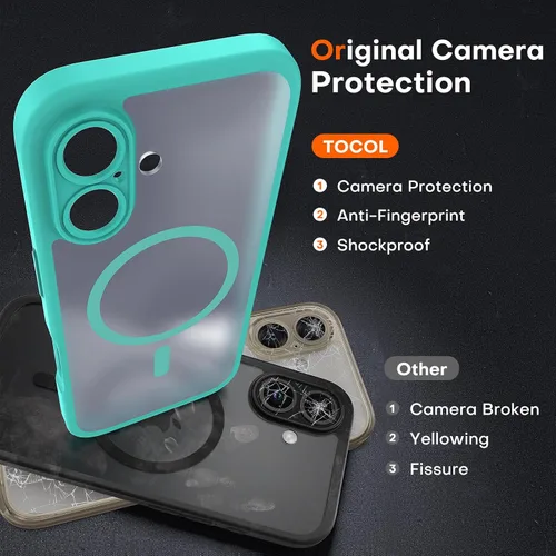 Vista 172 de TOCOL Funda magnética 3 en 1 para iPhone 15 Pro, mejorada [protección completa de cámara] con 2 protectores de pantalla, compatible con MagSafe Gris