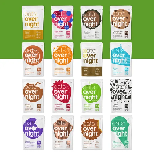 Vista 6 de Oats Overnight Paquete de variedad definitivo - Batido proteico para el desayuno alto en proteínas, 5g de fibra - Harina de avena sin gluten, avena