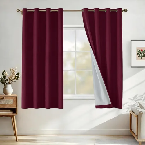 Vista 48 de Cortinas 100% opacas para dormitorio, cortinas opacas de 63 pulgadas de largo, cortinas opacas de lino para sala de estar, cortinas con ojales
