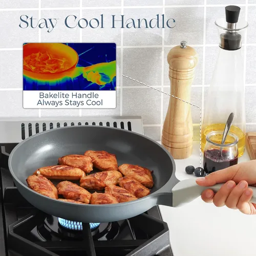 Vista 6 de PRICUSIS - Sartén antiadherente de cerámica, sartén con mango de enfriamiento constante, para huevos y tortilla y sartén de chef, compatible
