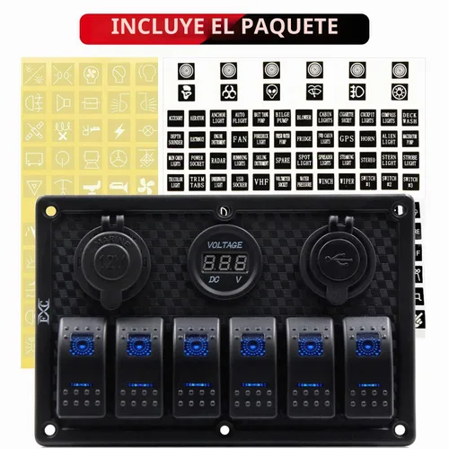 Vista 3 de Panel FXC impermeable, con ranura de doble puerto USB, fusibles de 4.2 A, visualización digital de voltaje, toma de encendedor y 4, 6 u 8 tipos