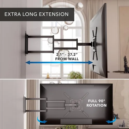 Vista 4 de Mount-It - Soporte de pared para TV de movimiento completo, brazo largo de 37.2 pulgadas de extensión Articulating Swivel Tilt, Steel, Single