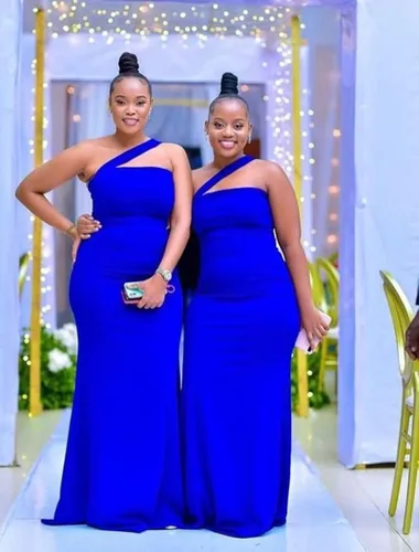 Vista 4 de Vestido de dama de honor de sirena con un hombro descubierto, vestido de satén para graduación, vestido de novia formal para mujer