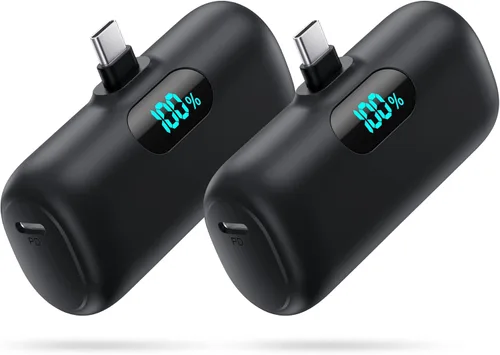 Vista 10 de [Paquete de 2] Cargador portátil para iPhone 17/16/15, Mini Power Bank 5000mAh PD USB C Cargador de teléfono portátil, Paquete de batería esencial
