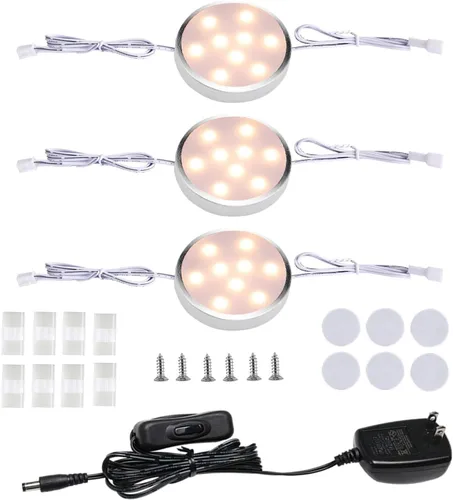 Vista 8 de Accesorio de iluminación LED para debajo del mostrador, paquete de 3 luces conectables con cable para debajo del gabinete para cocina, luces