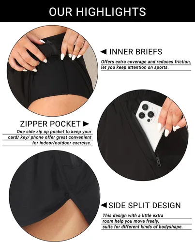 Vista 3 de Holipick 3'' High Waisted Running Shorts Mesh Liner Quick Dry Athletic Gym Track Workout Shorts Lightweight with Zip Pocket