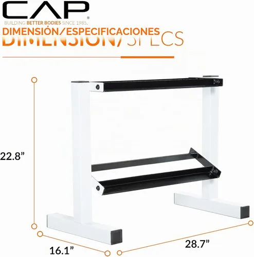 Vista 4 de CAP Barbell Juego de mancuernas de 150 libras con estante de 2 niveles Múltiples opciones Blanco