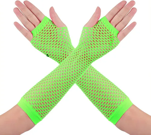 Vista 3 de 80s Costume Accessories for Women 80s Costume with Lace Neon Headband Earrings Fishnet Gloves Leg Warmers Necklace Bracelet