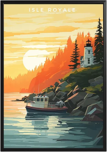 Vista 35 de Póster del Parque Nacional Acadia, arte abstracto de la pared, arte de pared de paisaje natural retro, impresiones artísticas de pared para oficina