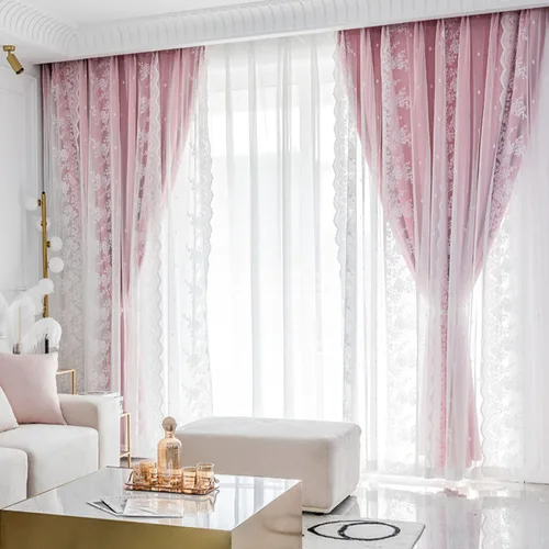 Vista 7 de Cortinas opacas de doble capa para dormitorio, cortina de ventana con ganchos, cortinas bordadas transparentes de tul para sala de estar Beige