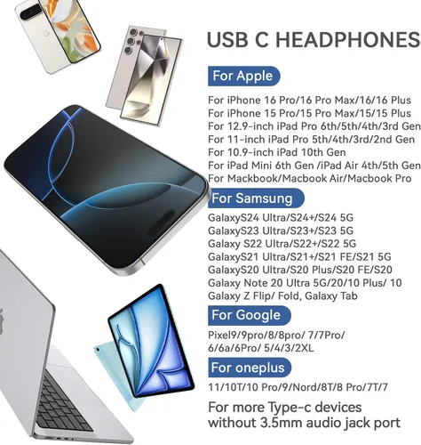 Vista 7 de Auriculares USB C para iPhone 17 16 Pro Max Samsung Galaxy S26 S25 S24