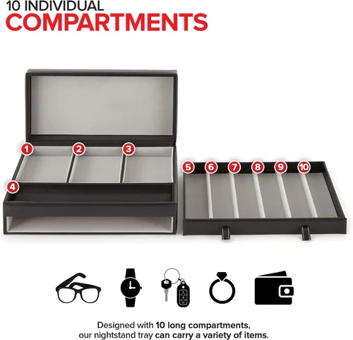 Vista 3 de Stock Your Home Bandeja valet para hombre, joyero para hombre, organizador y almacenamiento de mesita de noche, organizador de mesita de noche, caja