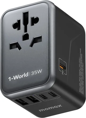 Vista 9 de MOMAX Adaptador de viaje universal, adaptador de enchufe internacional de 20 W+18 W con 2 USB-A de carga rápida y 1 USB C PD de carga rápida, 1 CA