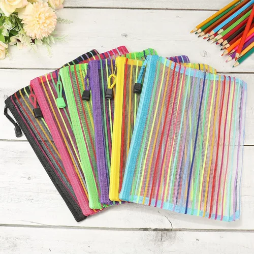 Vista 5 de MECCANIXITY Bolsa de malla con cremallera, bolsa de malla de nailon A5, estuche para lápices, bolsa de documentos con cremallera para maquillaje
