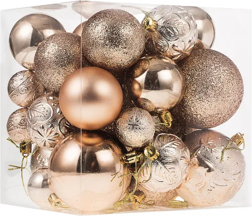 Vista 14 de Senjie Adornos de Navidad inastillables marrones, 32 bolas esféricas para árboles de Navidad