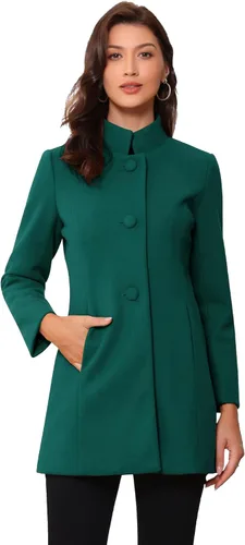 Vista 31 de Allegra K Abrigo de invierno para mujer, abrigo de cuello alto medio largo Negro