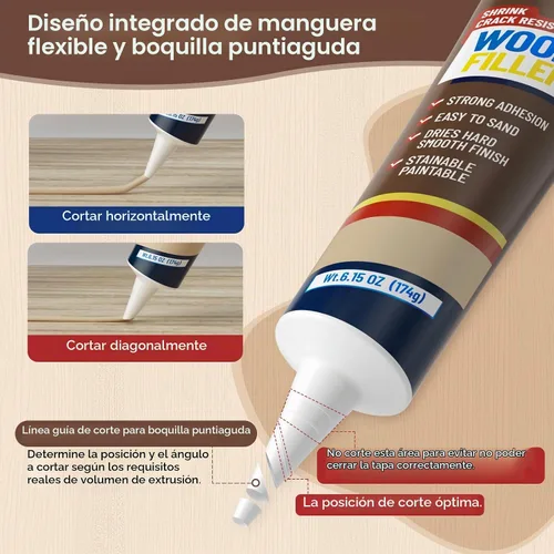 Vista 7 de Boncart - Relleno de madera, 6.15 oz de masilla de madera pintable Natural